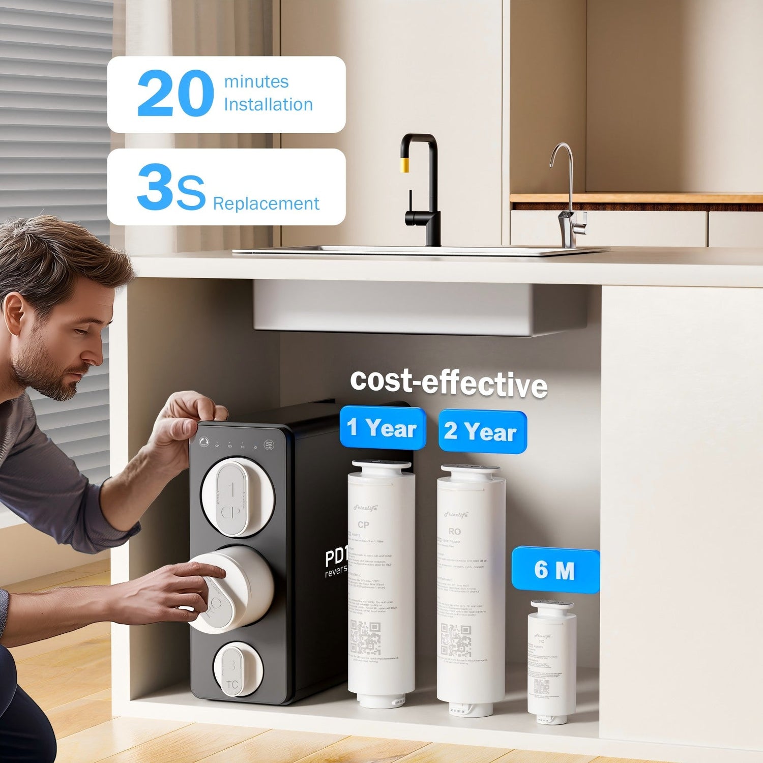 Sistema de ósmosis inversa PD1200-TAM4 con filtro adicional de un año de duración