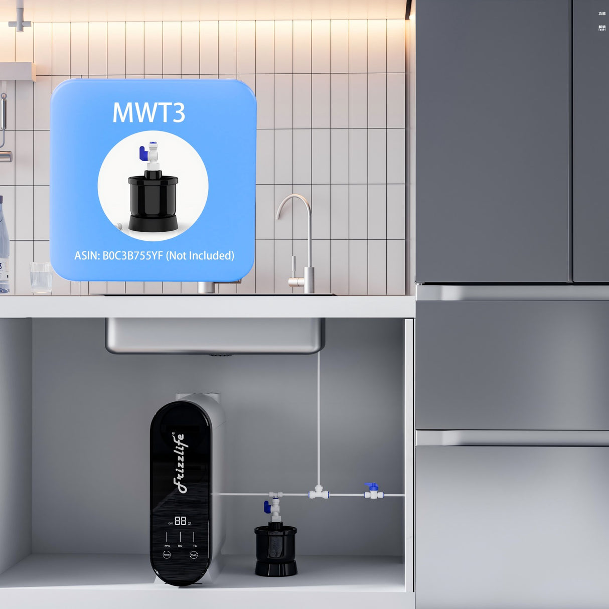 Système de filtration d'eau par osmose inverse Frizzlife - Filtre à eau RO sous évier à débit rapide 600 GPD, sans réservoir, réduit les TDS, 8 étapes, 1,5:1 pur à drainer, compact, PX600