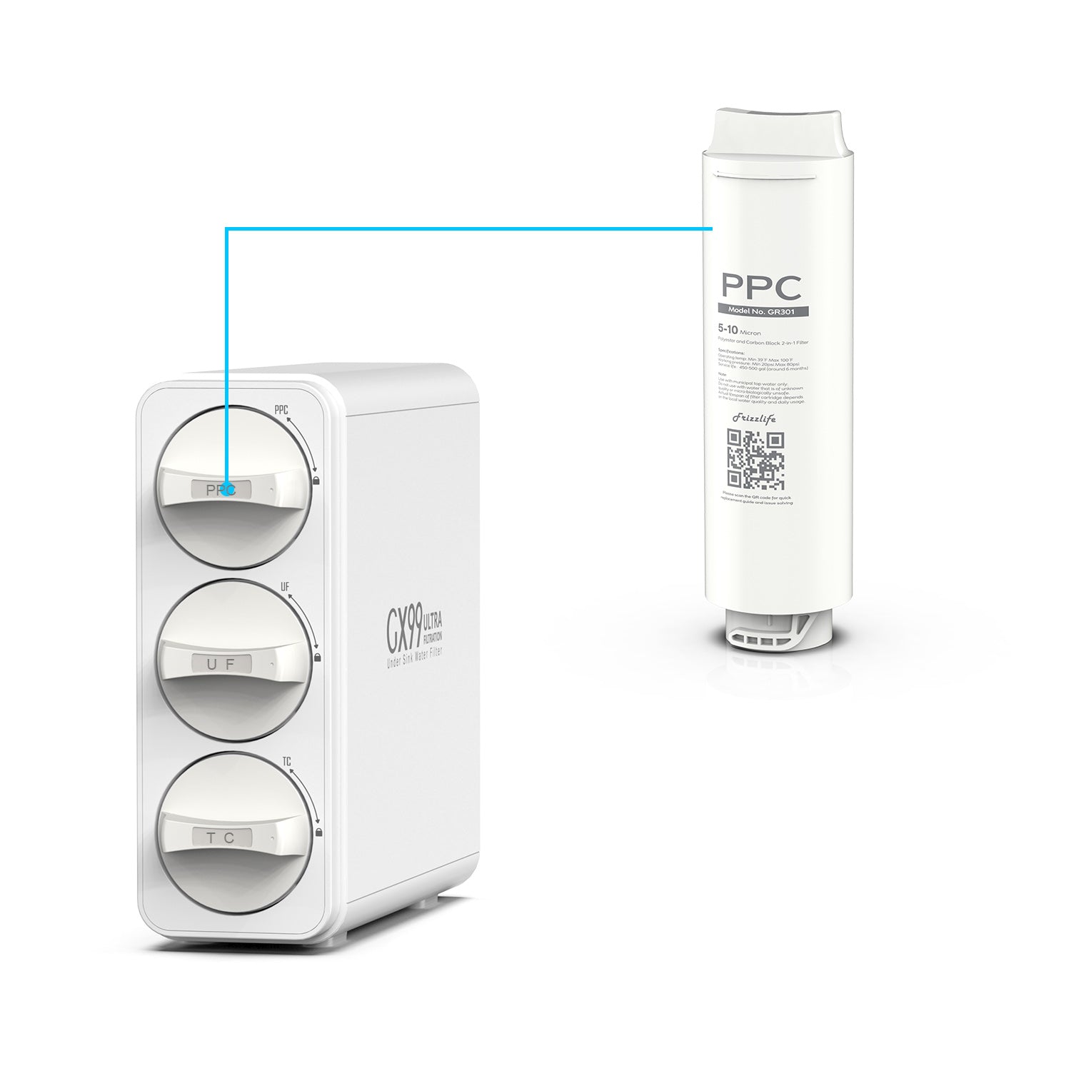 Frizzlife GR301 Cartouche filtrante de rechange (PPC) pour filtre à eau à ultra-filtration GX99