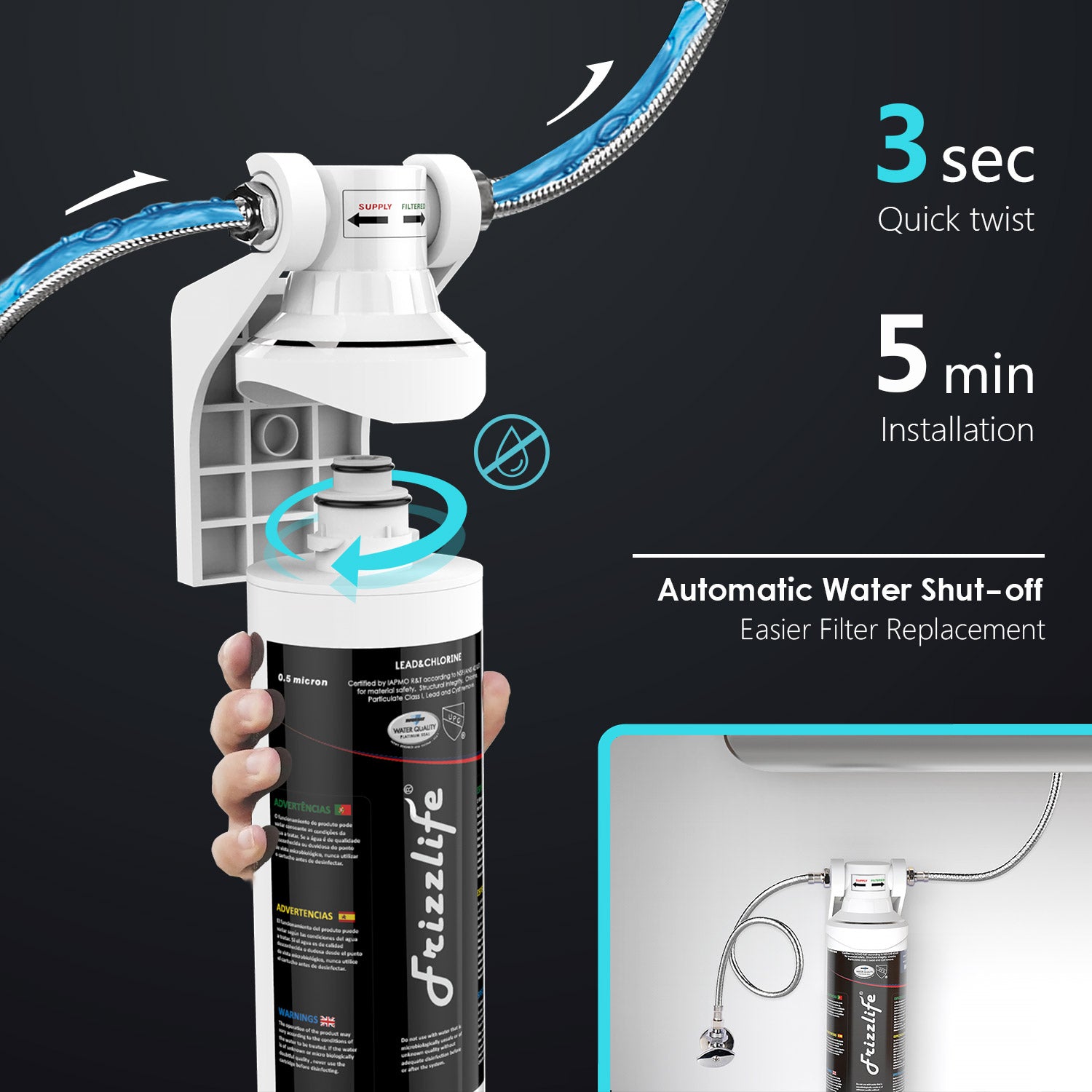 Frizzlife 2-Stage Under-Sink Water Filter System, MK99