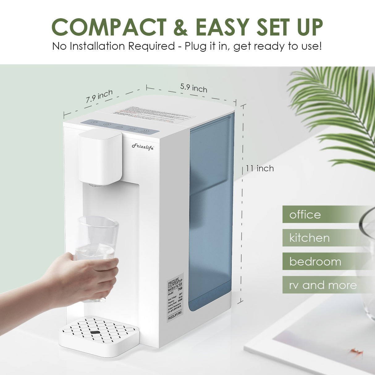 Frizzlife T900 Countertop Water Filtration System, Instant Hot Water Filter Dispenser, 4 Temperatures, Zero Installation, 1 Filter Included