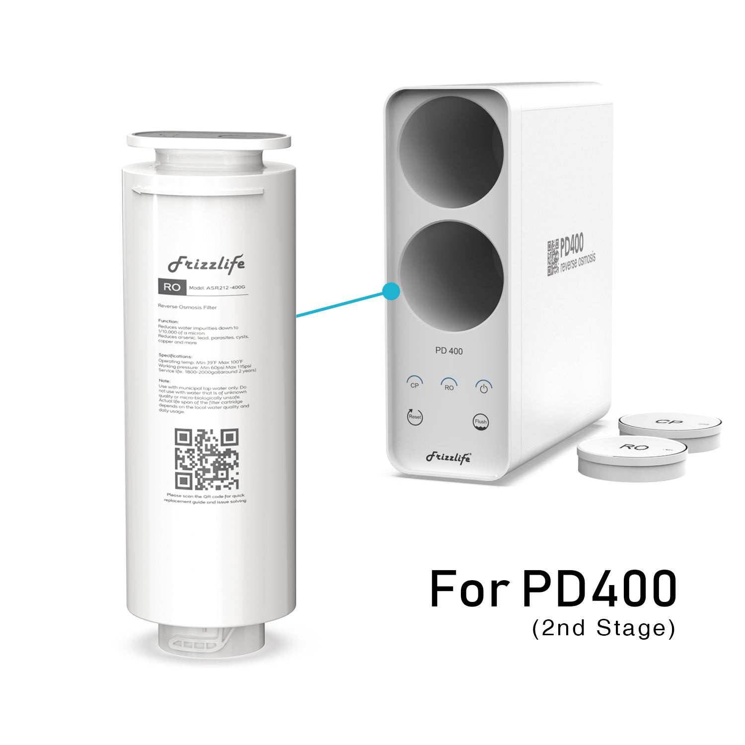 FRIZZLIFE ASR212-400G Cartouche filtrante de rechange pour système de filtre sous évier PD400 RO (2e étage)