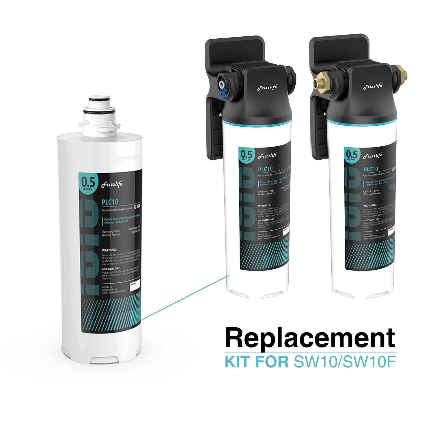 Frizzlife SW10-HF Kit de boîtier de rechange avec cartouche filtrante PLC10 à l'intérieur - Pour les systèmes de filtration d'eau sous évier SW10 et SW10F