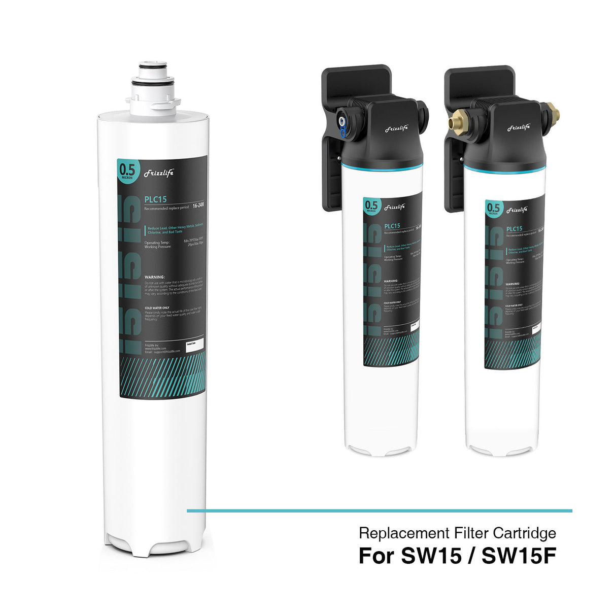 Frizzlife SW15-HF Replacement Housing Kit With PLC15 Filter Cartridge Inside - For SW15 and SW15F Under Sink Water Filter Systems