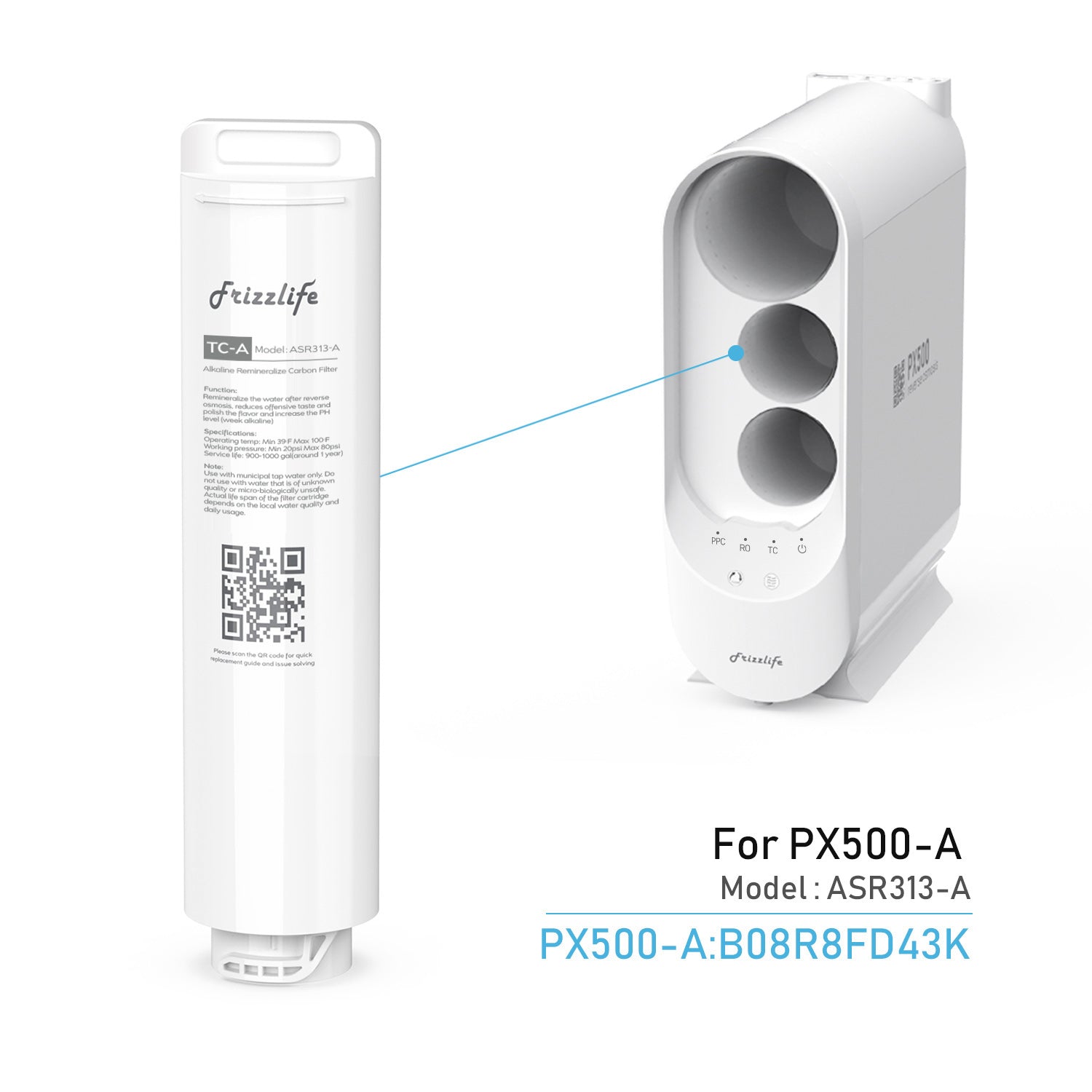 FRIZZLIFE ASR313-A Ersatzfilterkartusche für PX500/PX500-A (3. Stufe) – Remineralisierungs-Alkalifilter
