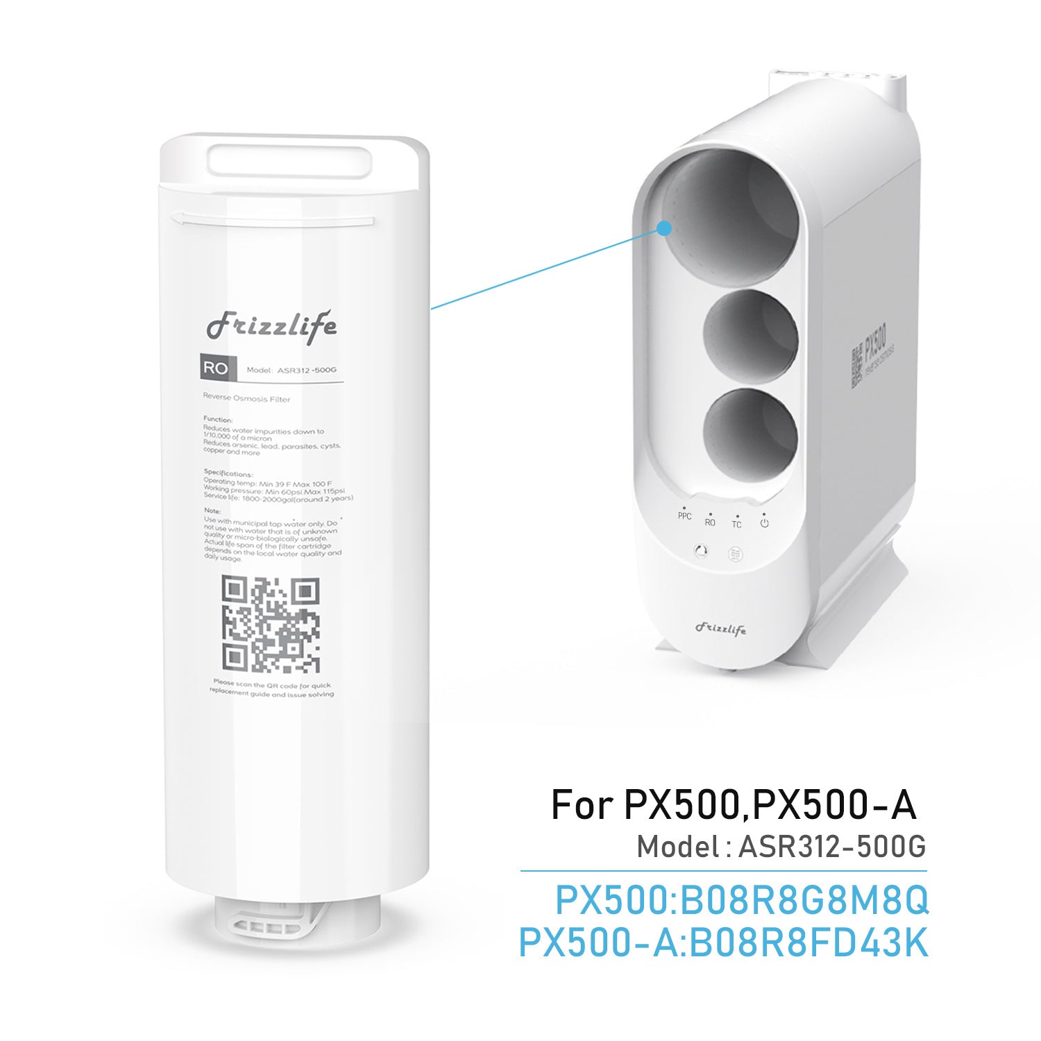 【Pre Order-US】FRIZZLIFE ASR312-500G RO Replacement Filter Cartridge for PX500, PX500-A (2nd Stage)