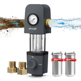 Frizzlife 40 & 100 Micron Spin Down Sediment Water Filter with Pressure Gauge and Built-in Scraper, Reusable and Flushable Whole House Pre-Filtration System, 1" + 3/4" NPT, BPA Free, JG40-100