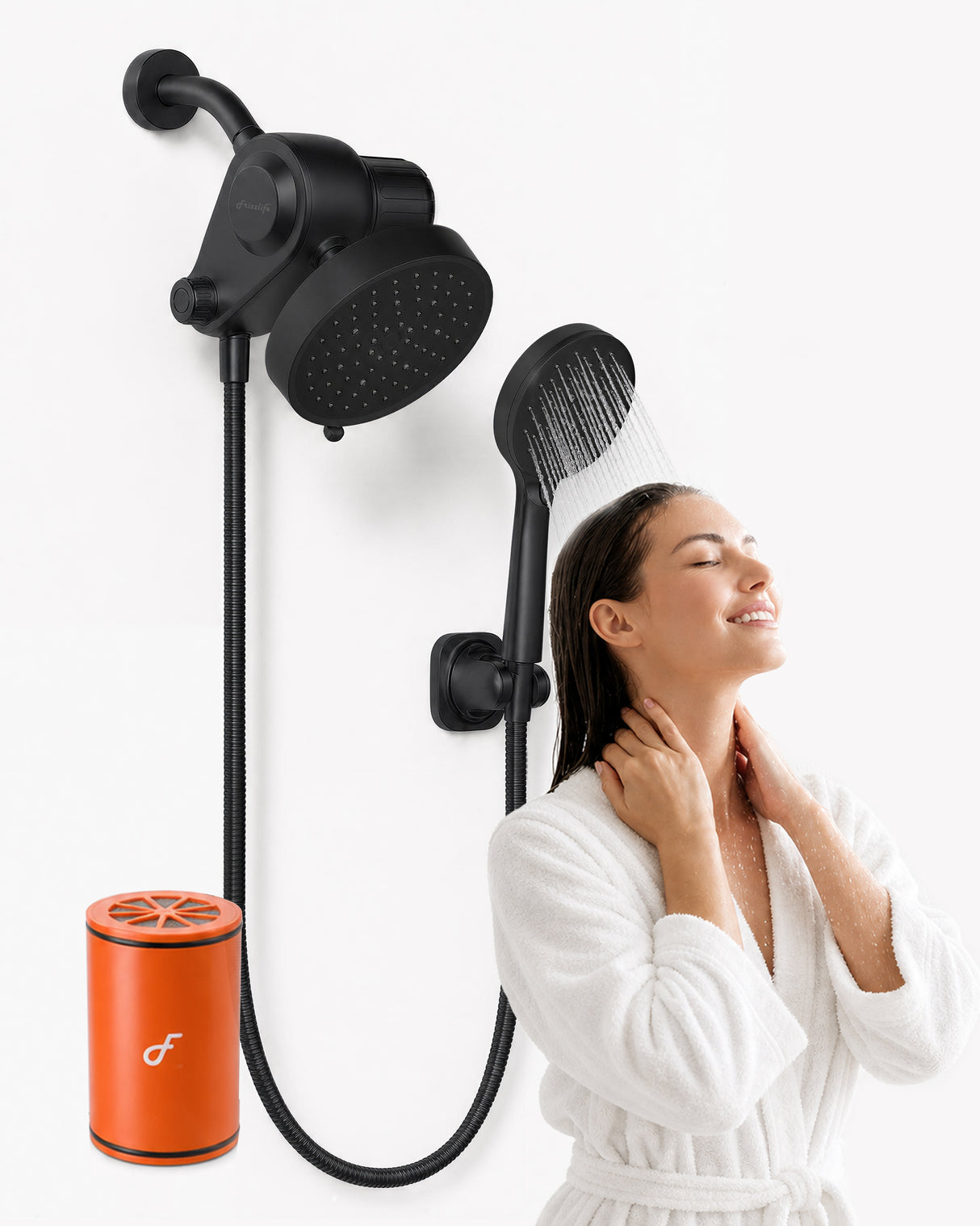 Frizzlife Dual Filtered Shower Head Combo, Rainfall Showerhead with Handheld, Both Heads Filtered, KDF-55 and Calcium Sulfite Filter, Reduces Chlorine, High Pressure, Ideal for Homes with Hard Water