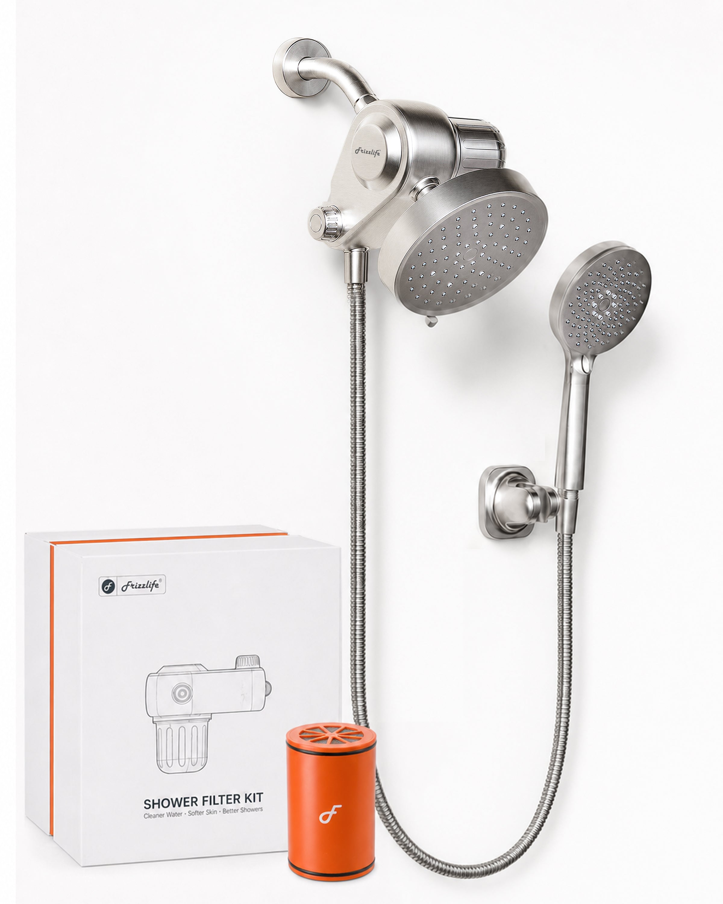 Frizzlife Dual Filtered Shower Head Combo, Rainfall Showerhead with Ha