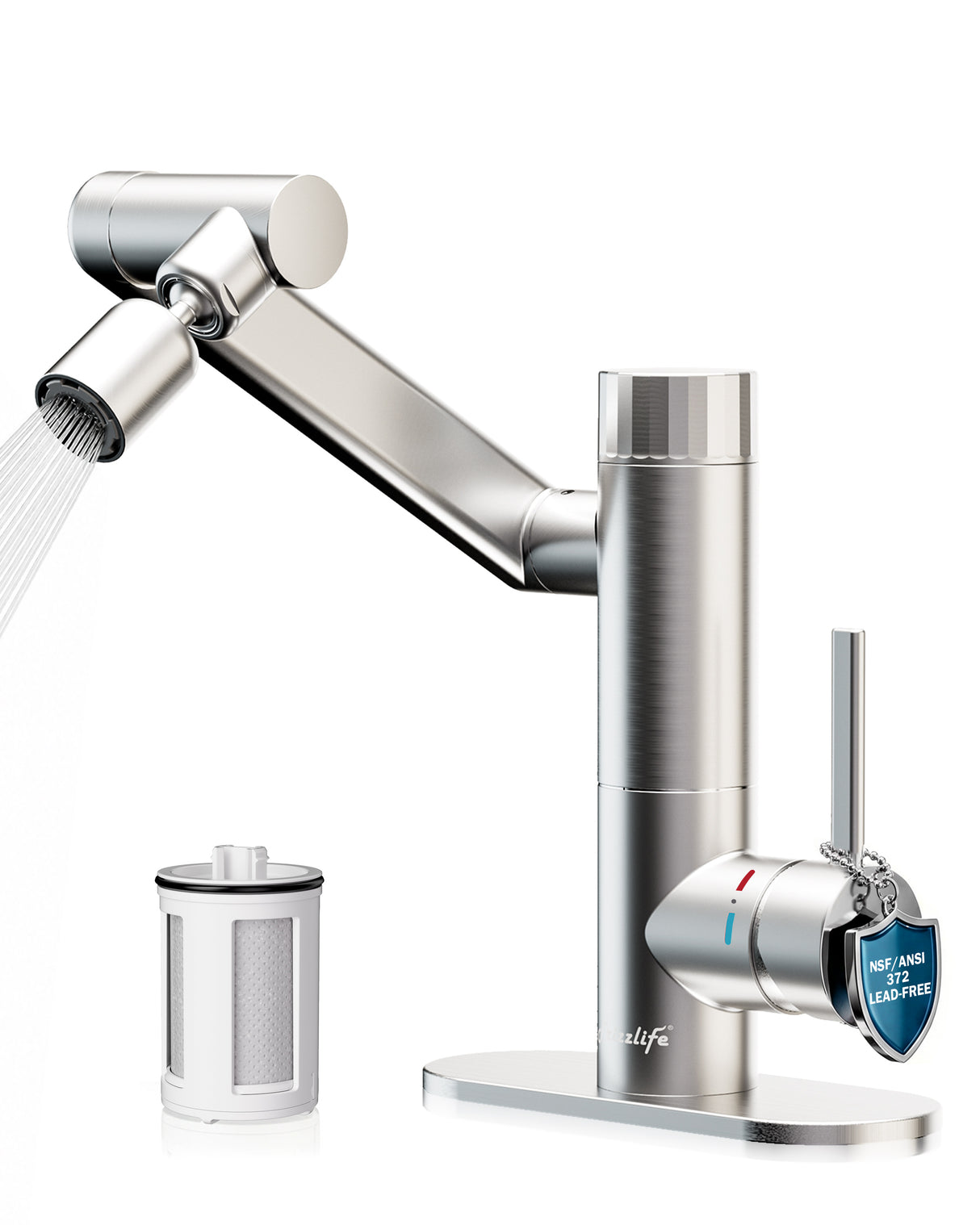 Frizzlife MF1080-S Series Bathroom & Kitchen Faucet with Water Filter, Brushed Nickel, 360° Swivel Aerator