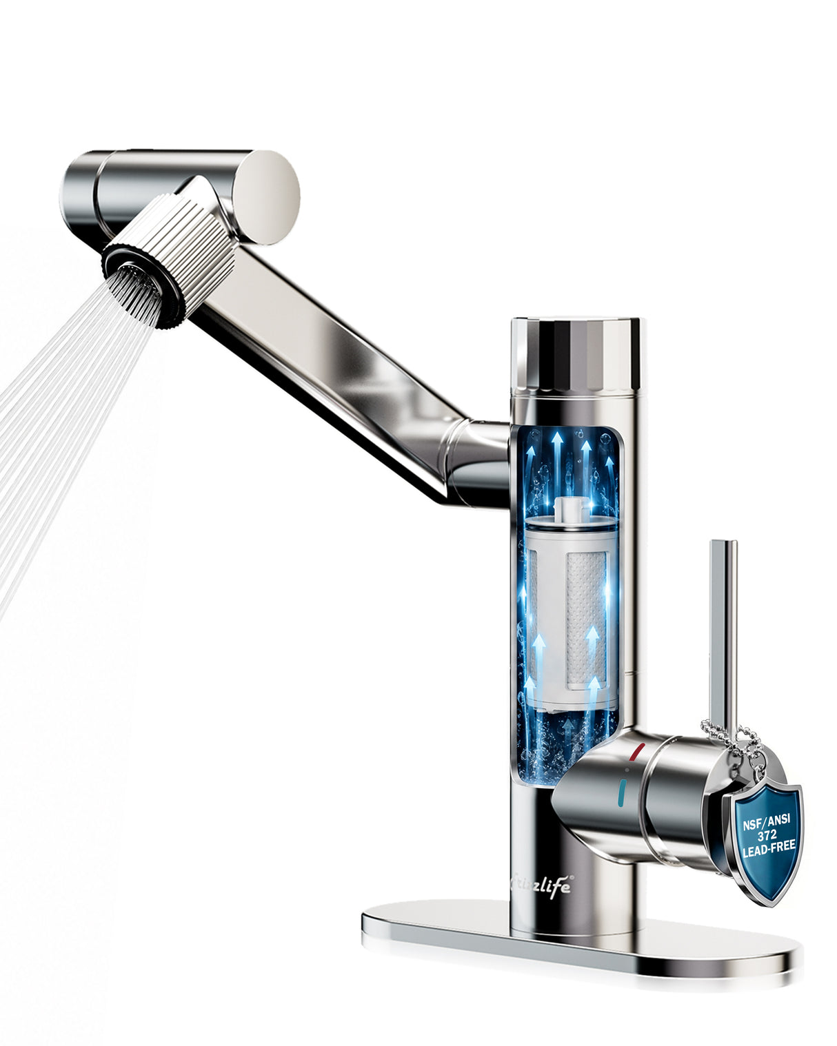 Frizzlife MF1080-S Series Bathroom & Kitchen Faucet with Water Filter, Polished Chrome