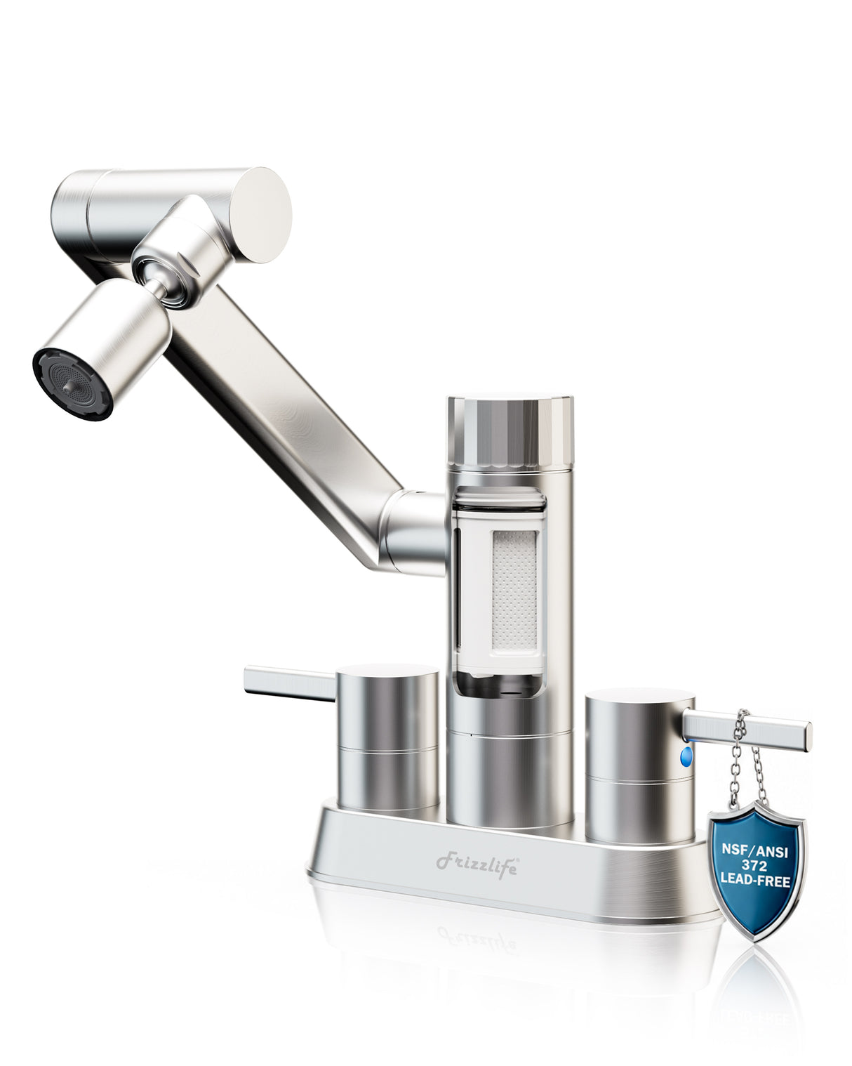 Frizzlife MF1080-D Series Bathroom & Kitchen Faucet with Water Filter, Brushed Nickel, 360° Swivel Aerator
