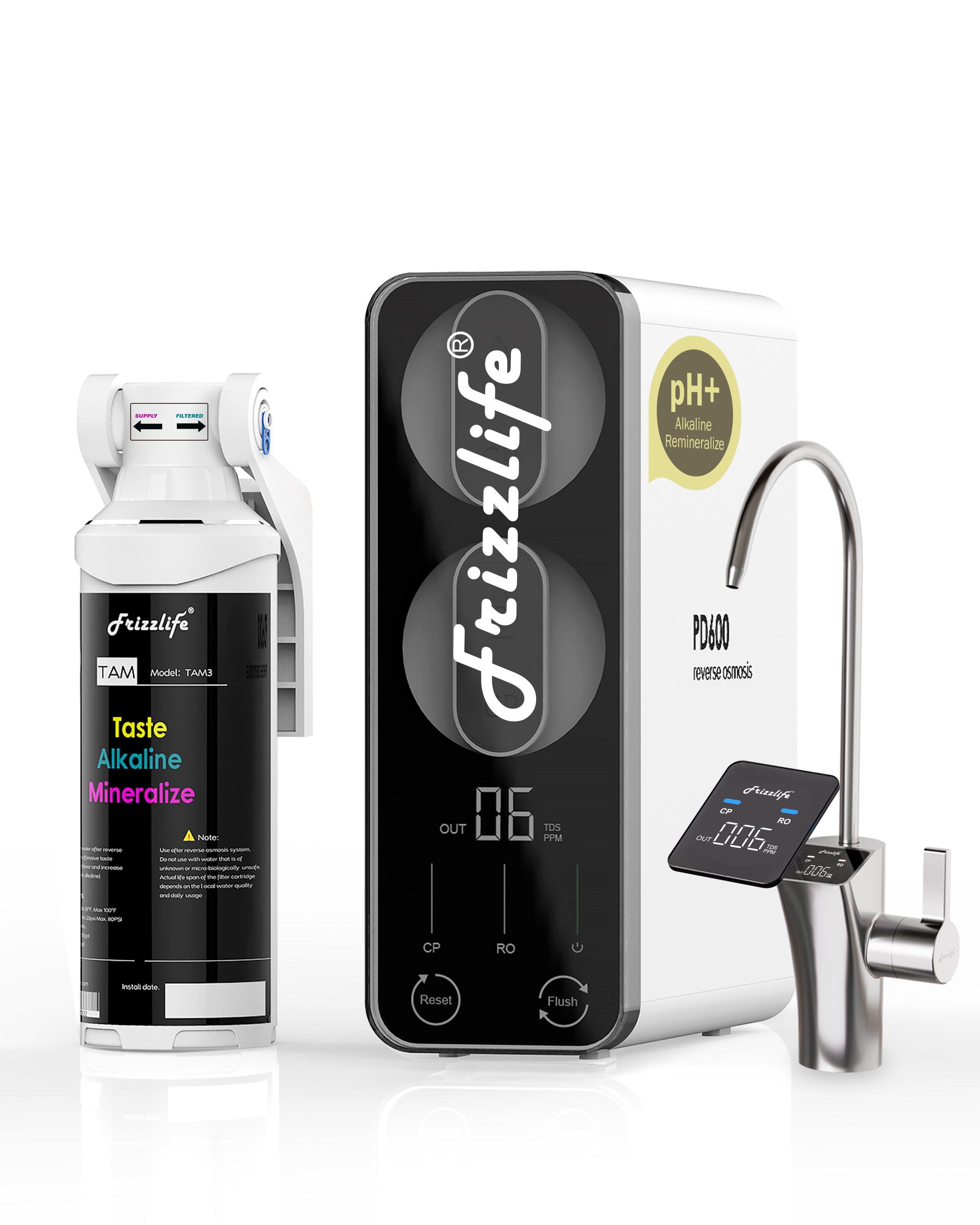 Frizzlife Reverse Osmosis Water Filter - Alkaline Mineral pH+, NSF/ASN