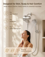 Frizzlife Dual-Outlet Shower Filter with Handheld Sprayer, Keeps Existing Fixed Shower Head, Both Heads Get Filtered Water, High Pressure 3-Mode, 210g KDF-55 and Calcium Sulfite, Reduces Chlorine