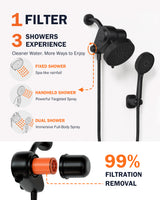 Frizzlife Dual-Outlet Filtered Shower Head Combo, Black – K45+HS04+TS04-B