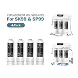 Frizzlife SKP-HF Replacement Housing Kits (4 Pack) With Filter Cartridges Inside for SK99 and SP99 Under Sink Water Filter System