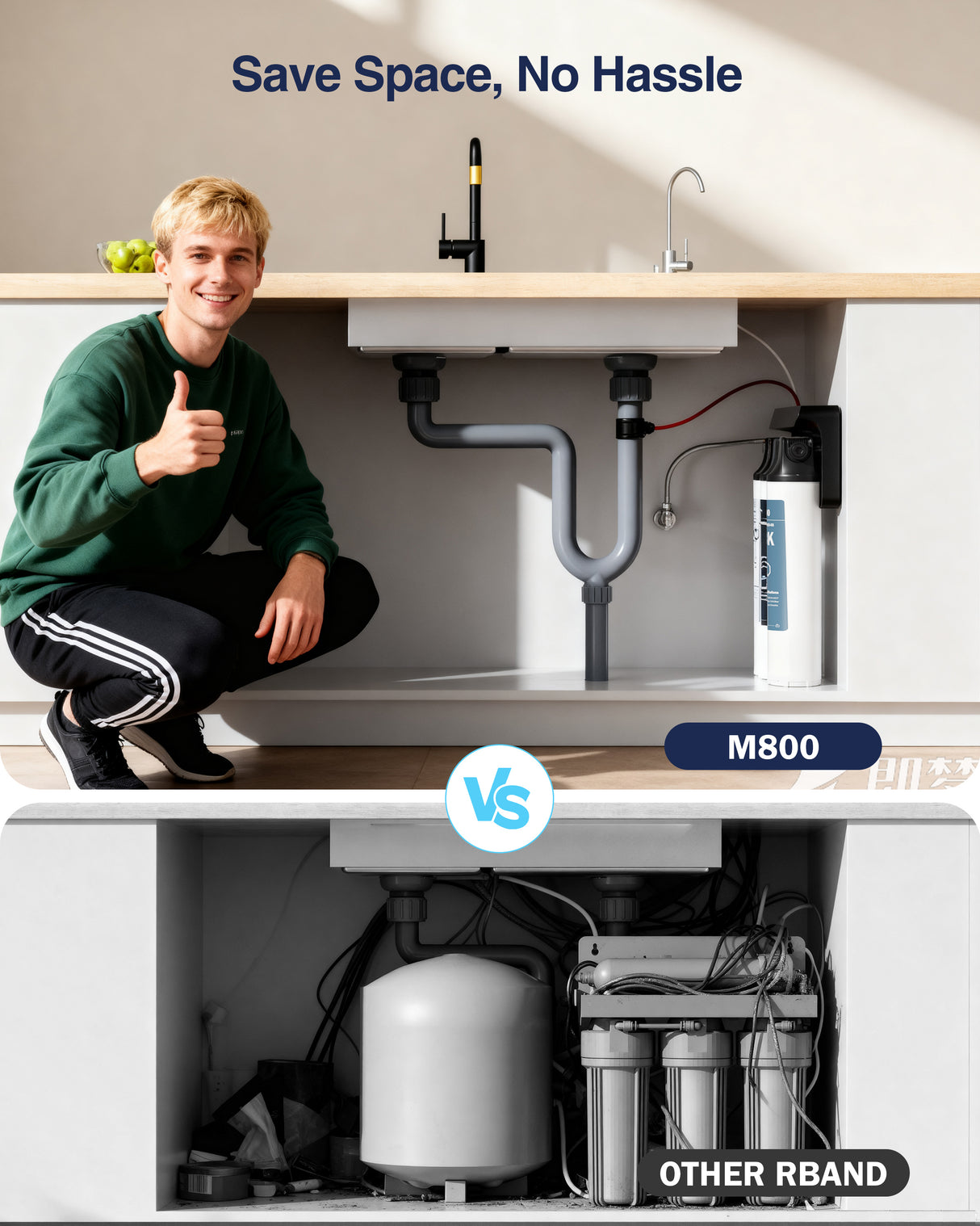 Frizzlife M800 Non-Electric Tankless Reverse Osmosis Water Filter, up to 900GPD Under Sink RO Water Filtration System, Huge Filter with Auto Flush, NSF/ANSI 58&372, 4:1 Pure to Drain