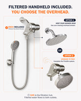 Frizzlife Dual-Outlet Brushed Nickel Shower Filter with 3-Mode Handheld – K45+HS04-BN