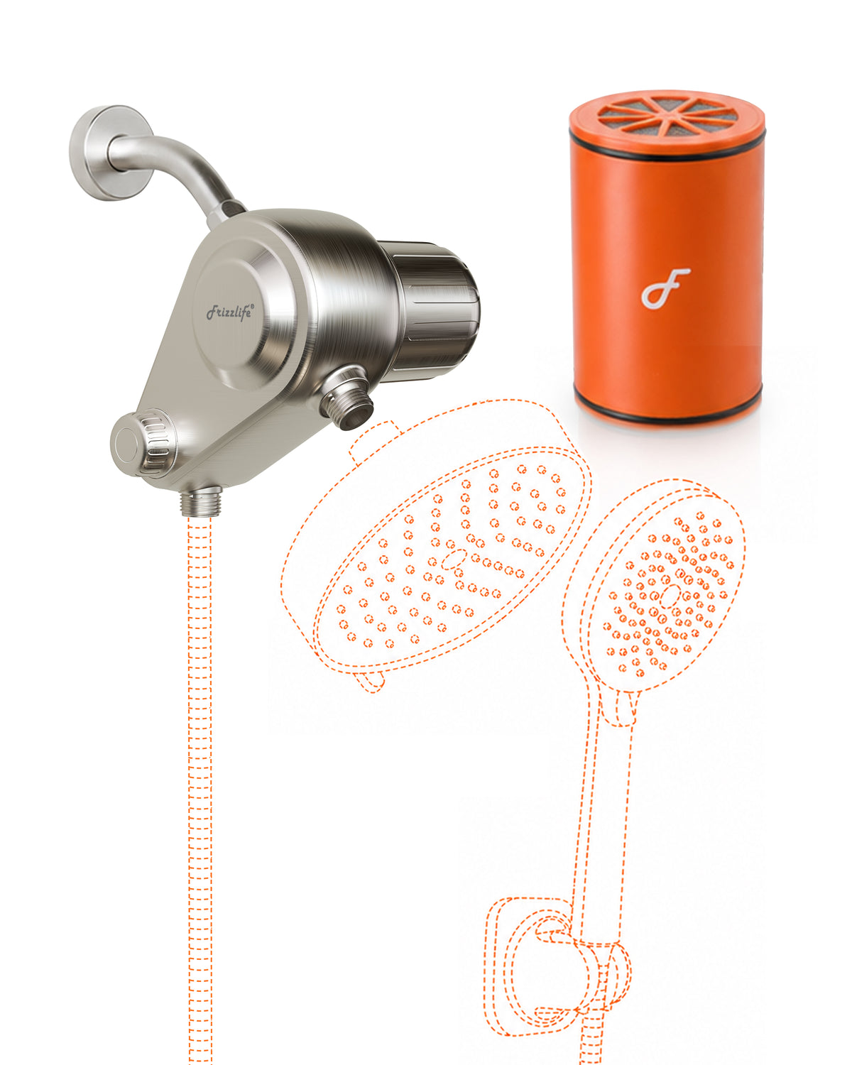 Frizzlife Dual-Outlet Brushed Nickel Shower Filter (Filter Only), K45-BN