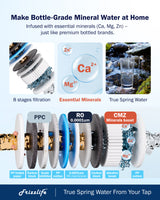 Frizzlife Plug-Free Reverse Osmosis Water Filter, True-Spring Alkaline Mineral Tankless Reverse Osmosis System, Noise-free Under Sink Ro Water Filtration System, NSF 58&372 Tested, Pure to Drain 4:1