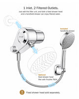 Frizzlife Dual-Outlet Shower Filter with Handheld Sprayer, Keeps Existing Fixed Shower Head, Both Heads Get Filtered Water, High Pressure 3-Mode, 210g KDF-55 and Calcium Sulfite, Reduces Chlorine