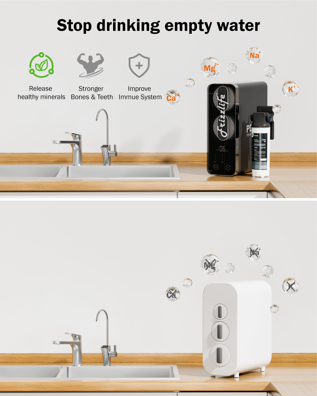 Frizzlife 1000GPD Reverse Osmosis Water Filter, NSF/ASNI 58&372 Standard, Alkaline Mineral pH+ Reverse Osmosis, 9-Stage Filtration Tankless RO, 2:1 Pure to Drain, Under Sink, Smart Faucet, PD1000-N