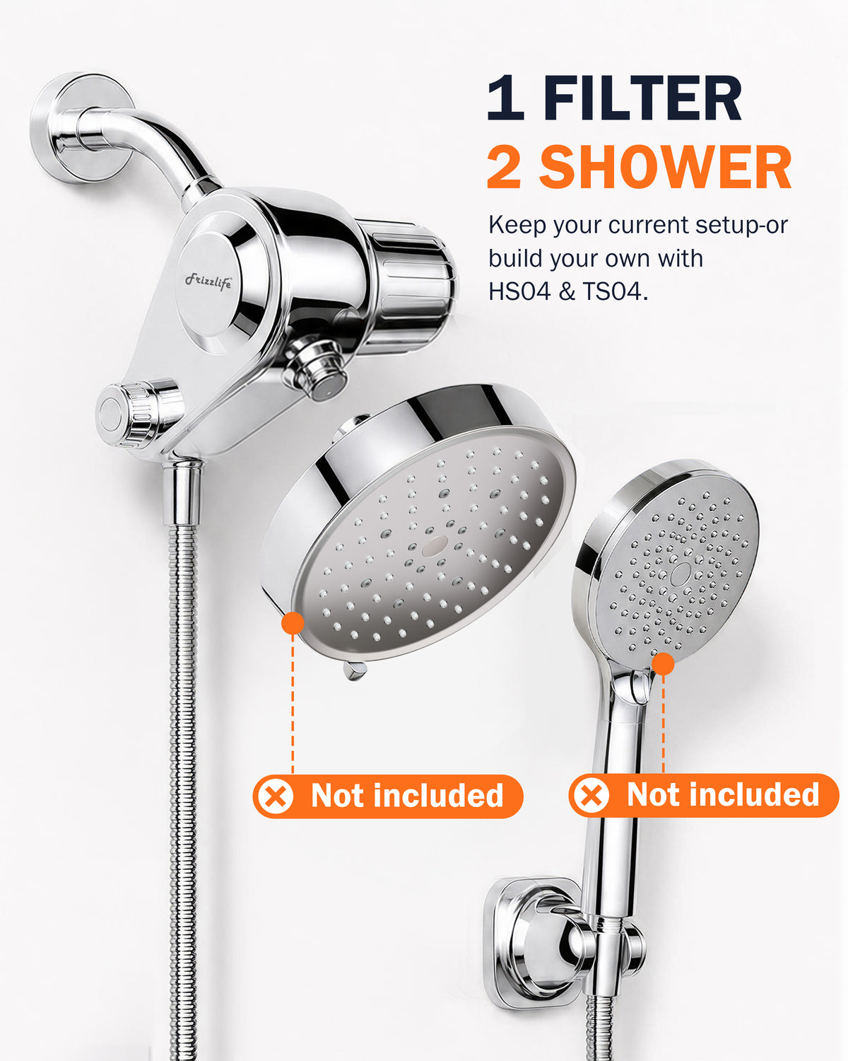 Frizzlife Dual-Outlet Polished Chrome Shower Filter (Filter Only), K45-PC