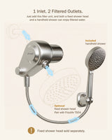 Frizzlife Dual-Outlet Shower Filter with Handheld Sprayer, Keeps Existing Fixed Shower Head, Both Heads Get Filtered Water, High Pressure 3-Mode, 210g KDF-55 and Calcium Sulfite, Reduces Chlorine