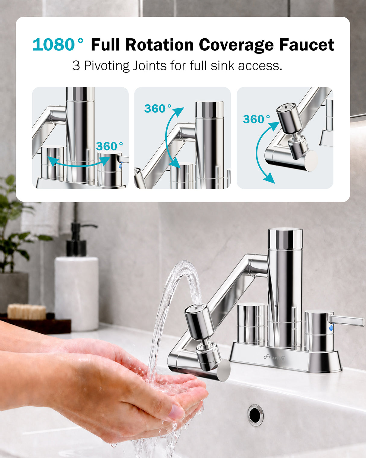 Frizzlife MF1080-D Series Bathroom & Kitchen Faucet with Water Filter, Polished Chrome