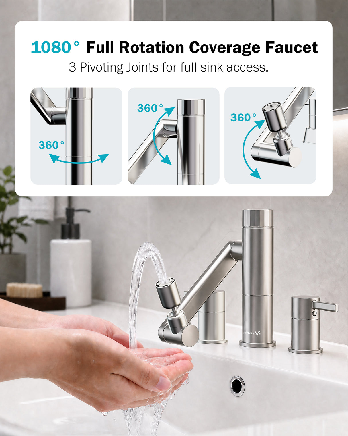 Frizzlife MF1080-X Series Bathroom & Kitchen Faucet with Water Filter, Brushed Nickel, 360° Swivel Aerator