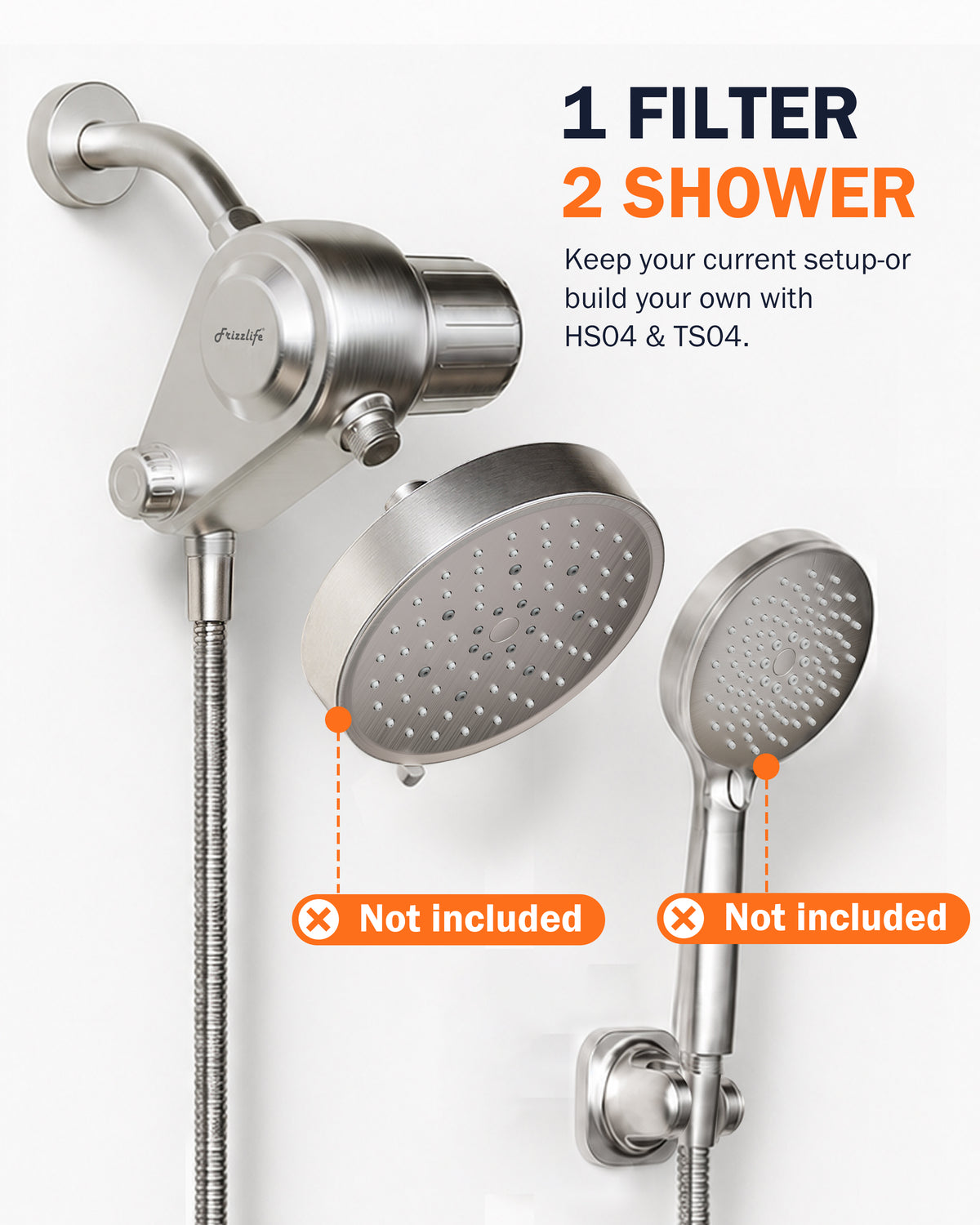 Frizzlife Dual-Outlet Brushed Nickel Shower Filter (Filter Only), K45-BN
