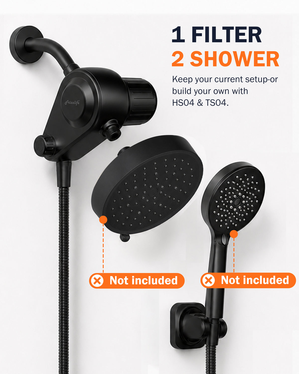 Frizzlife Dual-Outlet Matte Black Shower Filter (Filter Only), K45-B