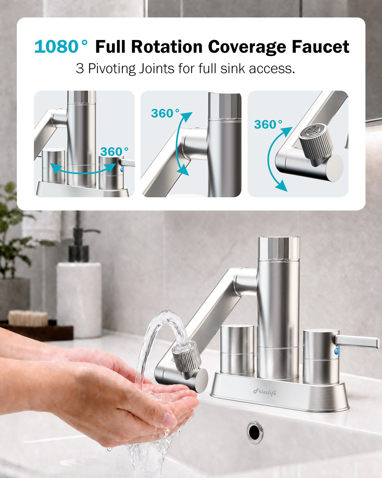 Frizzlife MF1080-D Series Bathroom & Kitchen Faucet with Water Filter, Brushed Nickel