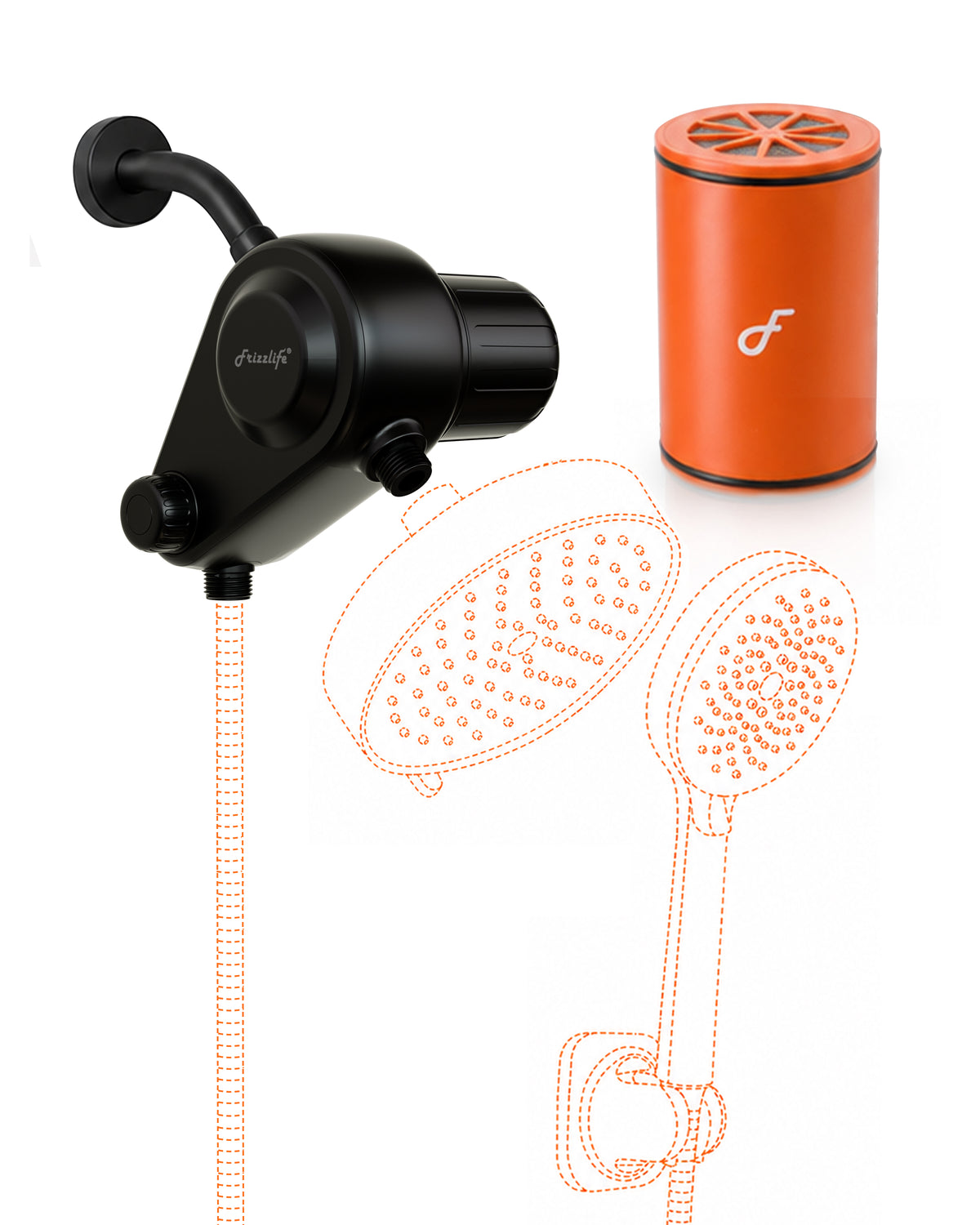Frizzlife Dual-Outlet Matte Black Shower Filter (Filter Only), K45-B