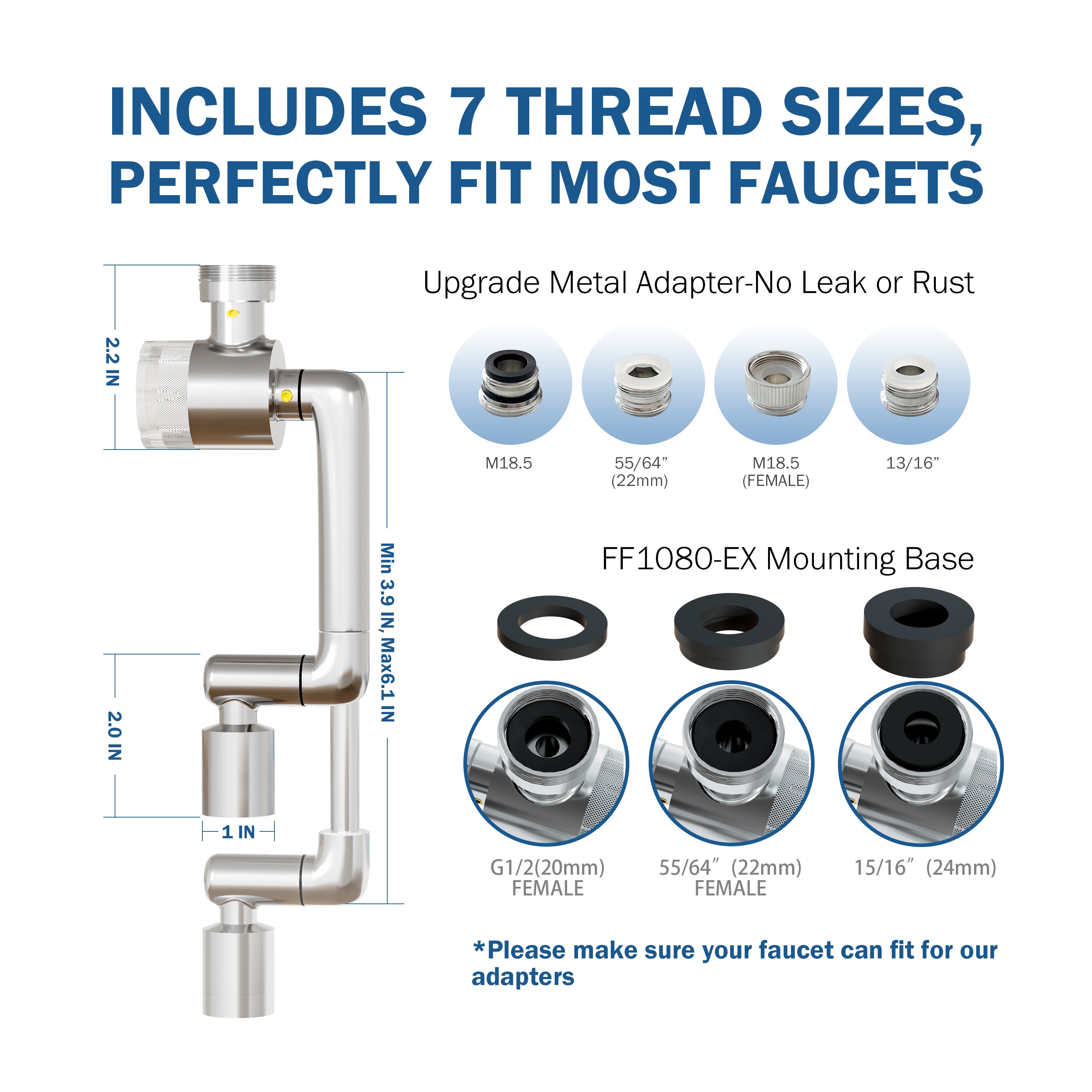 Frizzlife FF1080 – Filtro Estensibile Per Rubinetto Con Riduzione Cloro 99%, Rotazione 1080°, 2 Modalità, 8 Filtri Inclusi