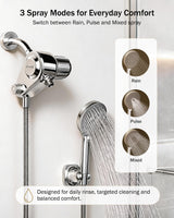 Frizzlife Dual-Outlet Shower Filter with Handheld Sprayer, Keeps Existing Fixed Shower Head, Both Heads Get Filtered Water, High Pressure 3-Mode, 210g KDF-55 and Calcium Sulfite, Reduces Chlorine