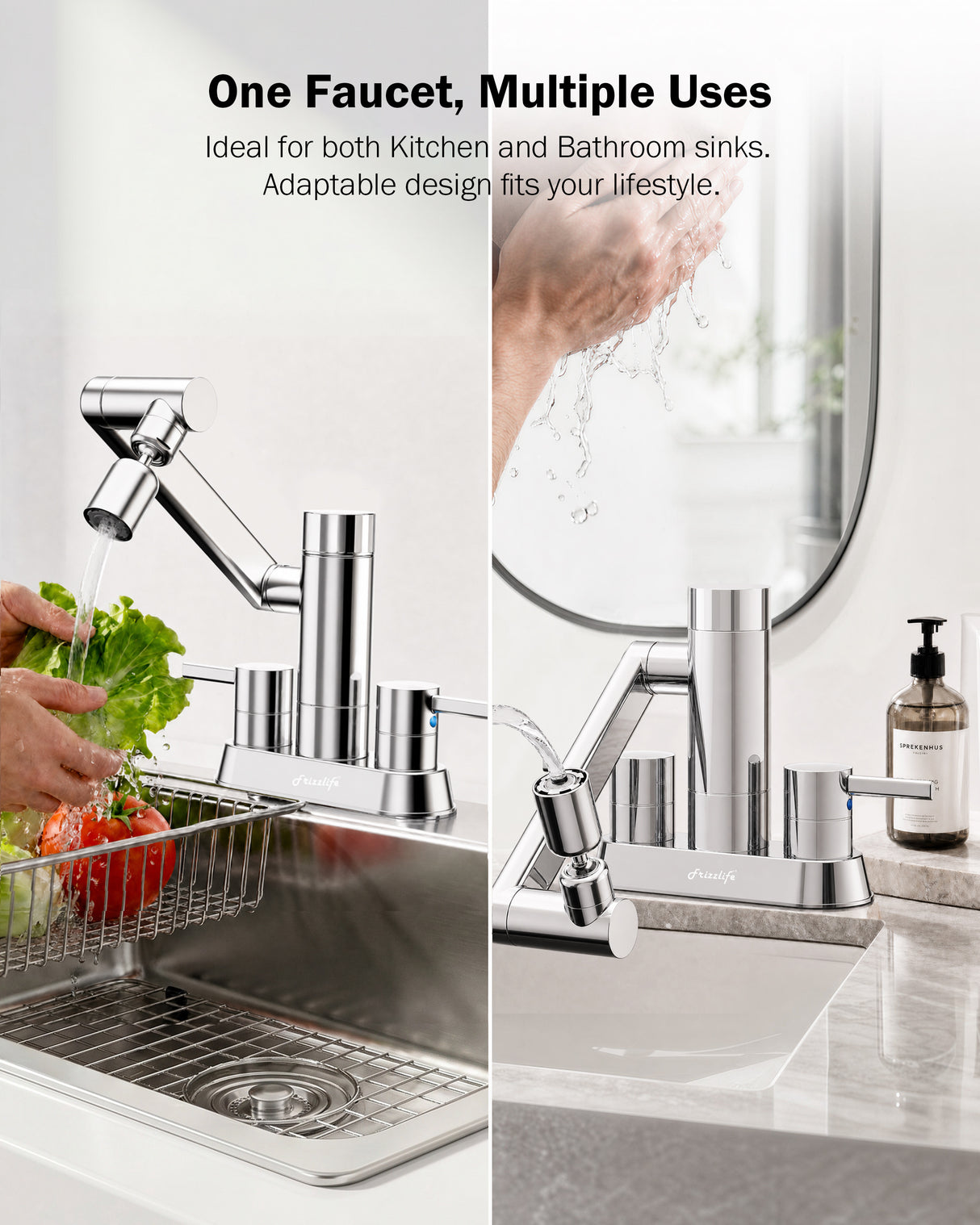 Frizzlife MF1080-D Series Bathroom & Kitchen Faucet with Water Filter, Polished Chrome, 360° Swivel Aerator