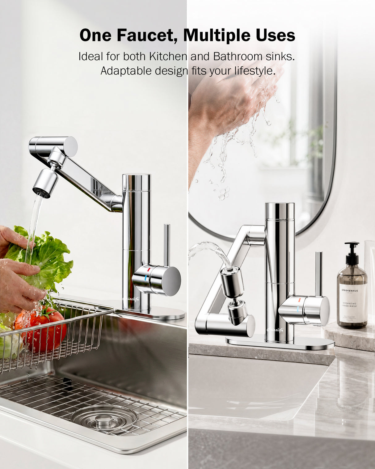 Frizzlife MF1080-S Series Bathroom & Kitchen Faucet with Water Filter, Polished Chrome, 360° Swivel Aerator
