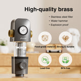 Frizzlife 40 & 100 Micron Spin Down Sediment Water Filter with Pressure Gauge and Built-in Scraper, Reusable and Flushable Whole House Pre-Filtration System, 1" + 3/4" NPT, BPA Free, JG40-100