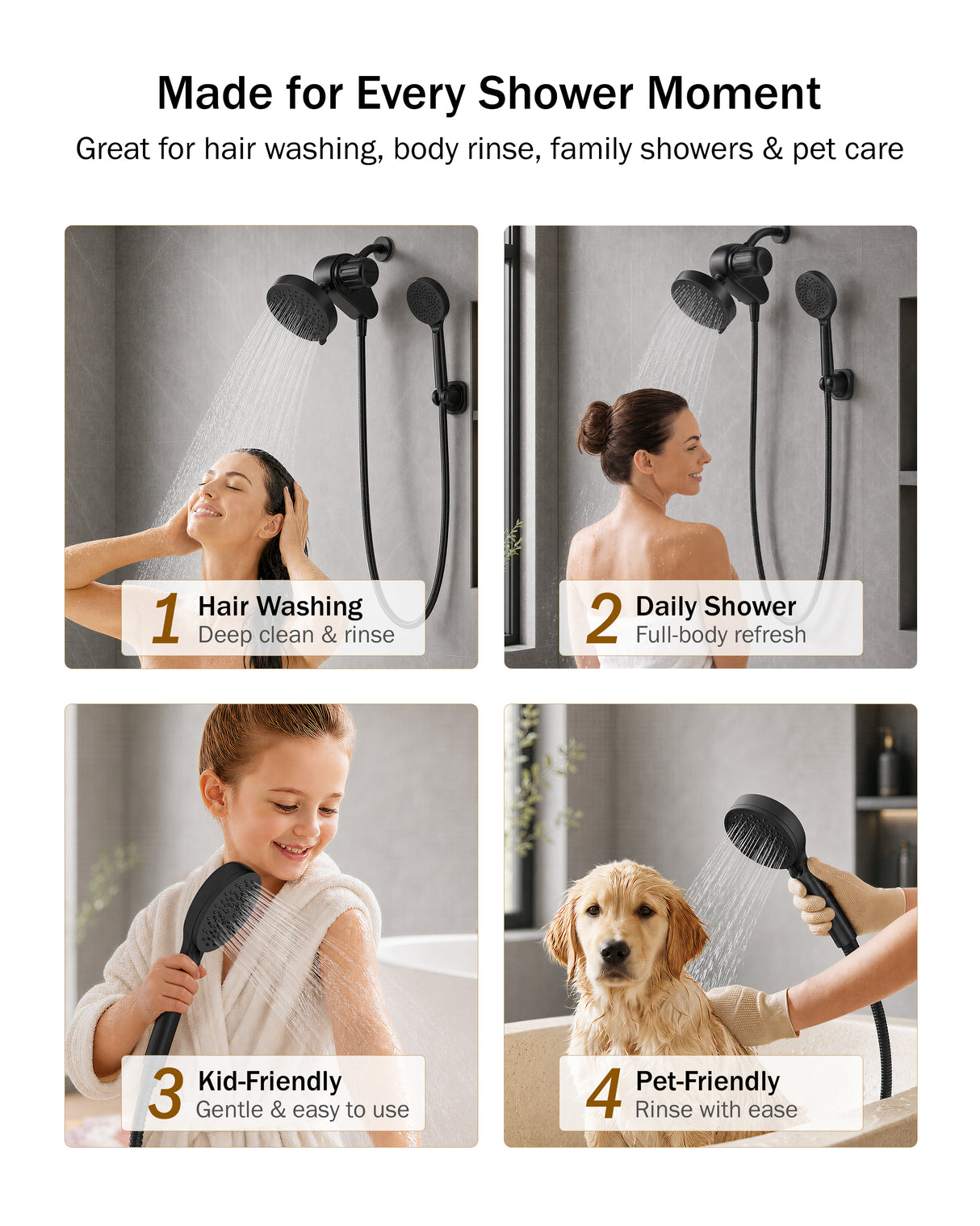 Frizzlife Dual Filtered Shower Head Combo, Rainfall Showerhead with Handheld, Both Heads Filtered, KDF-55 and Calcium Sulfite Filter, Reduces Chlorine, High Pressure, Ideal for Homes with Hard Water