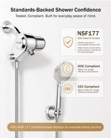 Frizzlife Dual-Outlet Shower Filter with Handheld Sprayer, Keeps Existing Fixed Shower Head, Both Heads Get Filtered Water, High Pressure 3-Mode, 210g KDF-55 and Calcium Sulfite, Reduces Chlorine