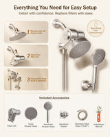 Frizzlife Dual Filtered Shower Head Combo, Rainfall Showerhead with Handheld, Both Heads Filtered, KDF-55 and Calcium Sulfite Filter, Reduces Chlorine, High Pressure, Ideal for Homes with Hard Water