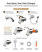 Frizzlife Dual-Outlet Shower Filter with Handheld Sprayer, Keeps Existing Fixed Shower Head, Both Heads Get Filtered Water, High Pressure 3-Mode, 210g KDF-55 and Calcium Sulfite, Reduces Chlorine