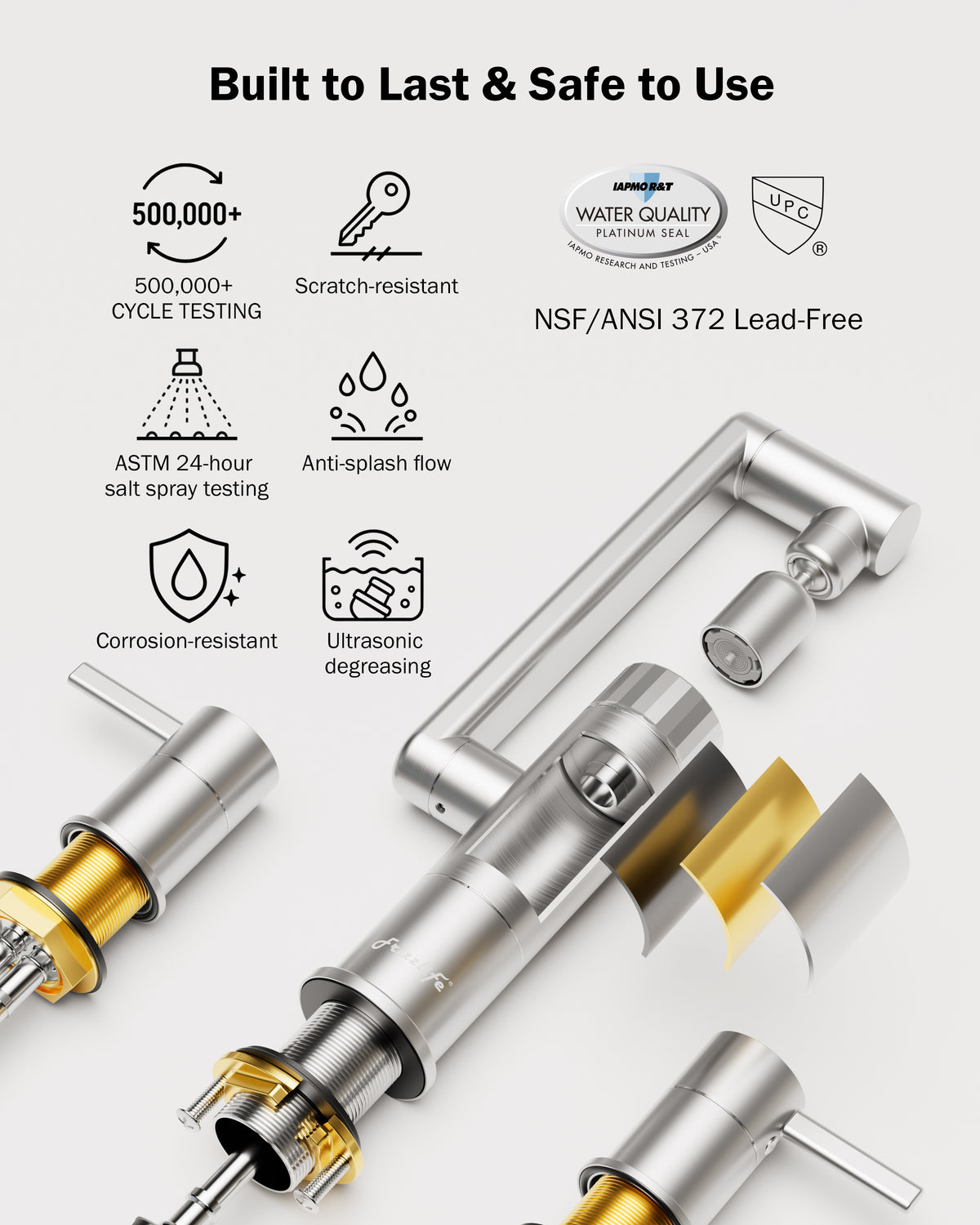 Frizzlife MF1080-X Series Bathroom & Kitchen Faucet with Water Filter, Brushed Nickel, 360° Swivel Aerator
