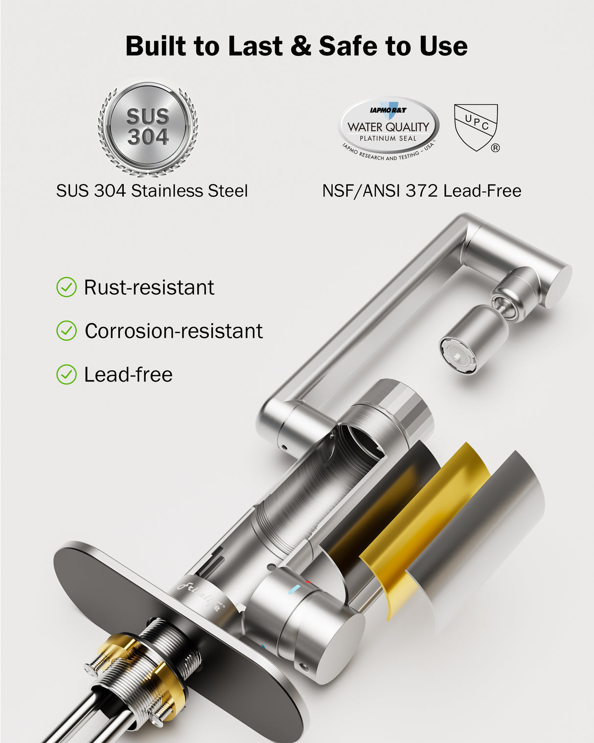Frizzlife MF1080-S Series Bathroom & Kitchen Faucet with Water Filter, Brushed Nickel, 360° Swivel Aerator