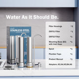 Frizzlife DS99 Sistema de filtro de agua para mostrador, acero inoxidable 