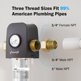 Frizzlife 40 & 100 Micron Spin Down Sediment Water Filter with Pressure Gauge and Built-in Scraper, Reusable and Flushable Whole House Pre-Filtration System, 1" + 3/4" NPT, BPA Free, JG40-100