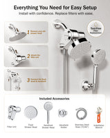 Frizzlife Dual Filtered Shower Head Combo, Rainfall Showerhead with Handheld, Both Heads Filtered, KDF-55 and Calcium Sulfite Filter, Reduces Chlorine, High Pressure, Ideal for Homes with Hard Water