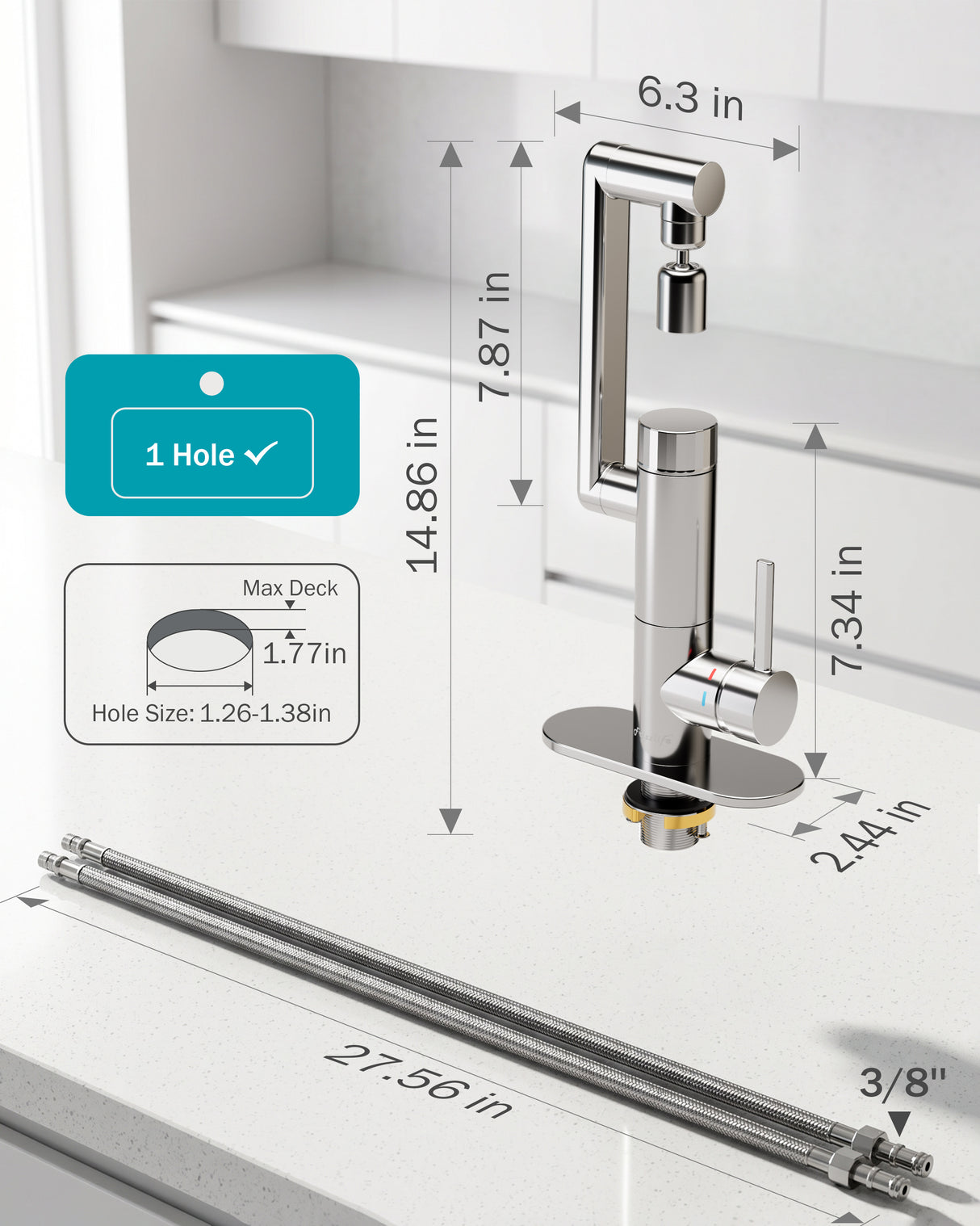 Frizzlife MF1080-S Series Bathroom & Kitchen Faucet with Water Filter, Polished Chrome