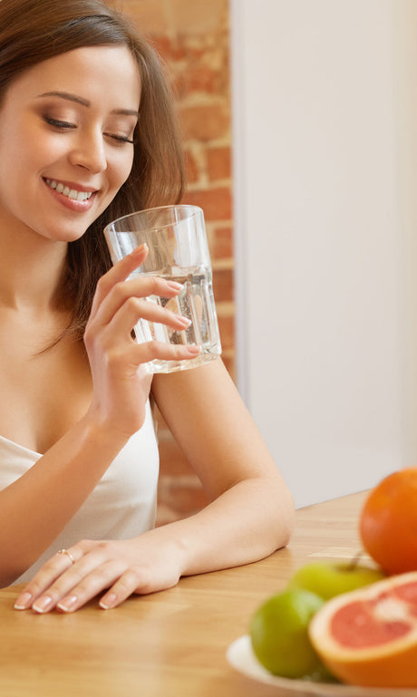 Best Sellers Background with Woman Drinking Water